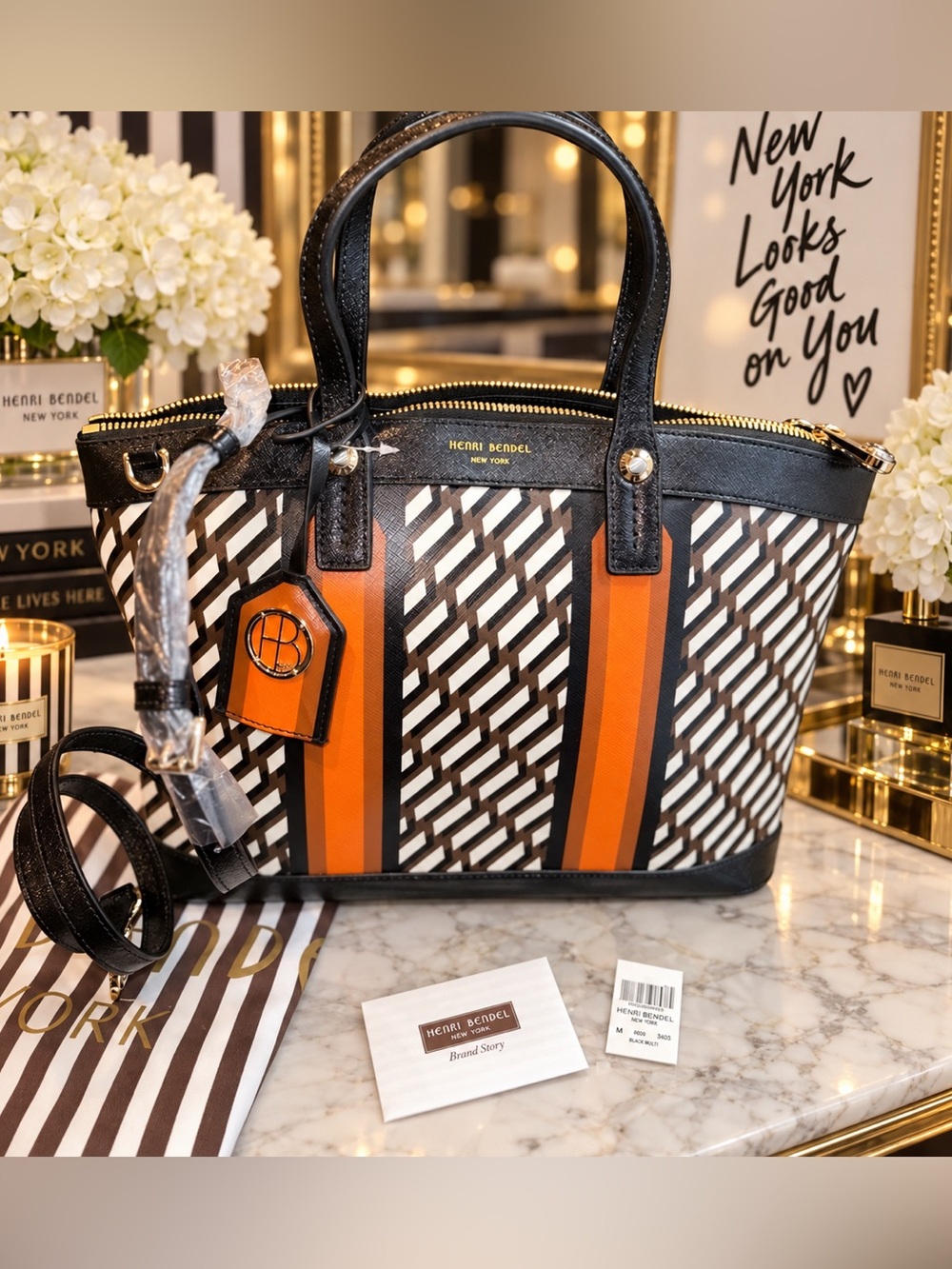 Henri Bendel West 57th Stripe Satchel | Pristine | Iconic NYC 🧡 - NWT